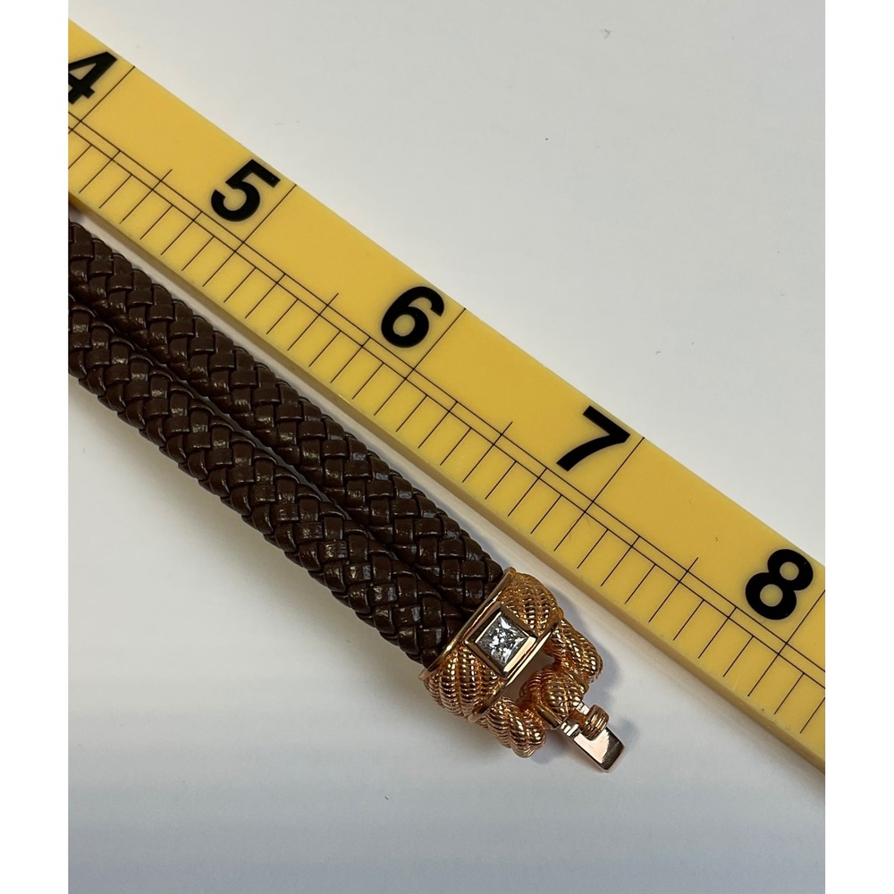 Judith Ripka Brown Braided Leather Rose Gold 925 Silver CZ Bracelet Average - Picture 4 of 5